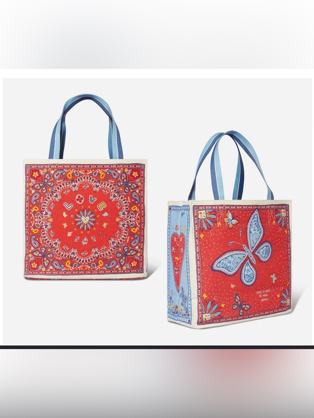 Brighton  Tote Bag with Red Bandana Print and Blue Straps
